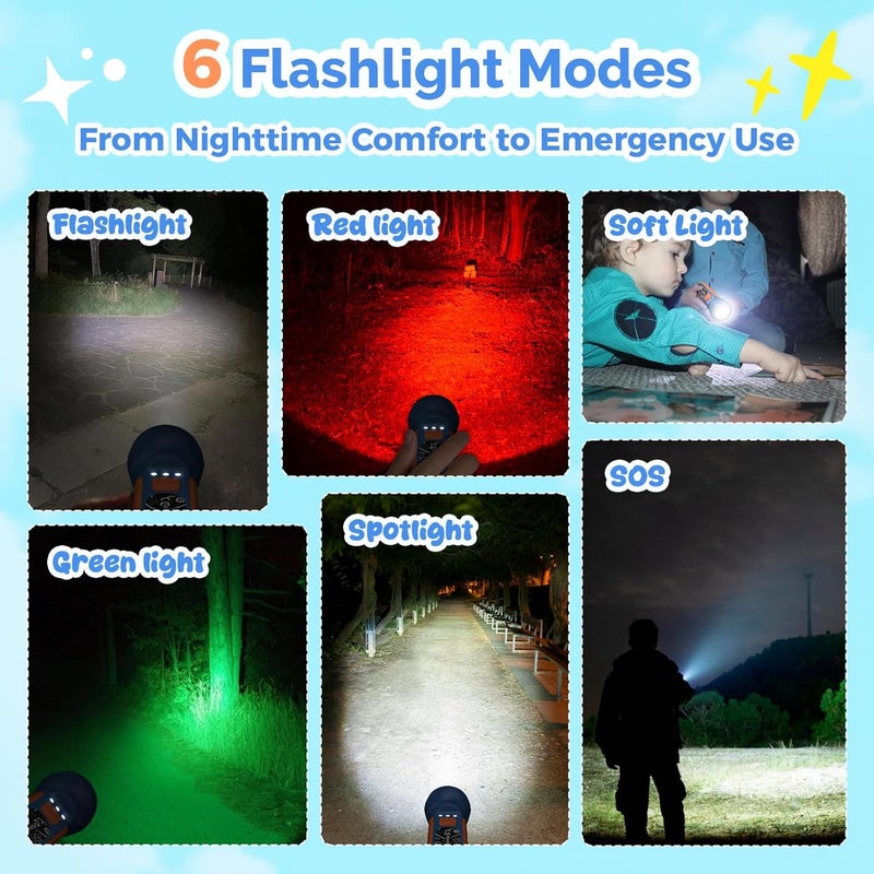ETENWOLF L1 Rechargeable Flashlight for Kids,LED Flashlight with Fun DIY Stickers, 6 Light Modes, Adjustable Brightness, 1500mAh Battery, IPX5 Waterproof Flashlight for Camping, Home & Emergency - Image 3
